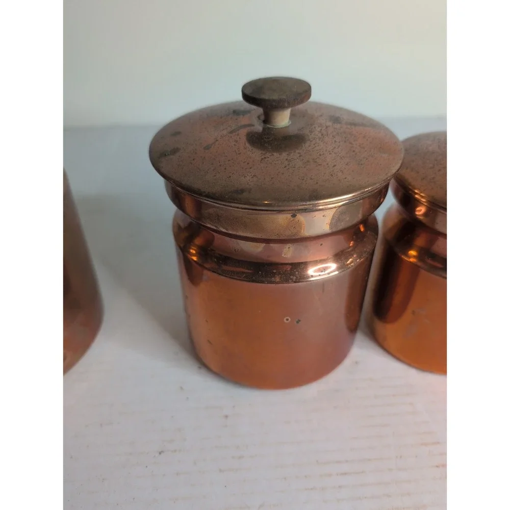 Lot Of 4 Vintage Copper Containers Sugar Flour Countertop Pantry Made In Italy